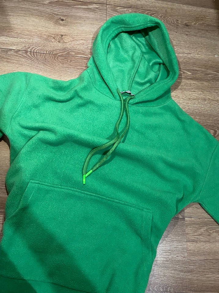 Kadın Yeşil Kapüşonlu Salaş Sweatshirt yünlü - Görsel 2