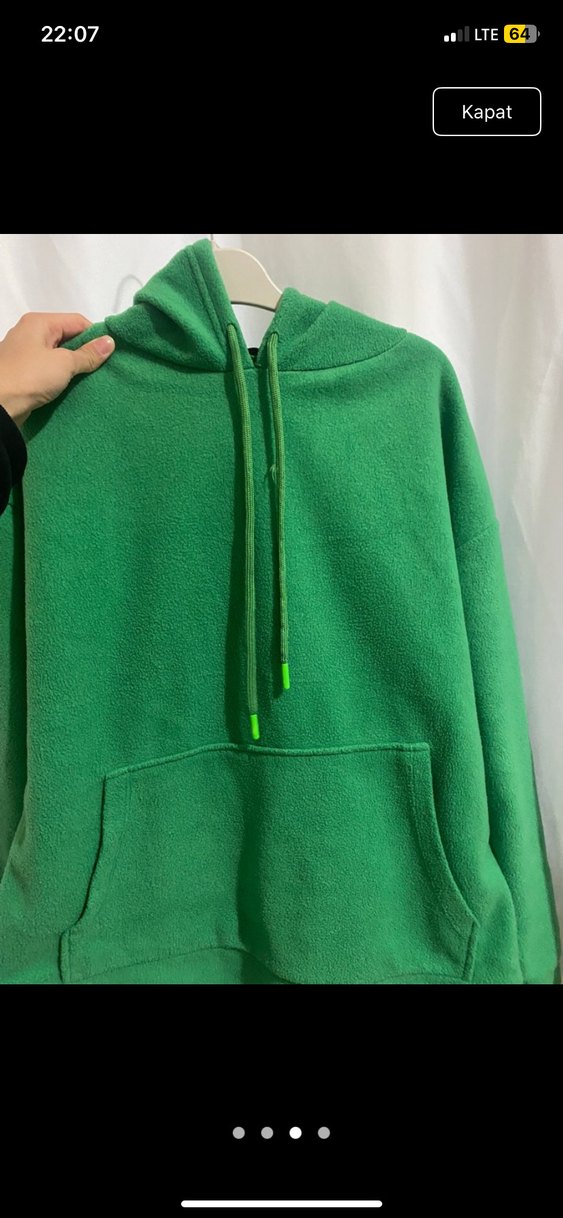 Kadın Yeşil Kapüşonlu Salaş Sweatshirt yünlü - Görsel 5