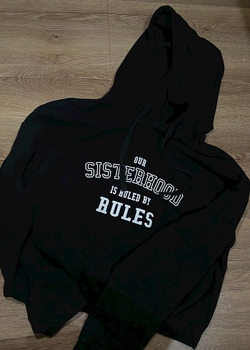 Siyah Kapüşonlu Baskılı Kadın Sweatshirt - Görsel 3