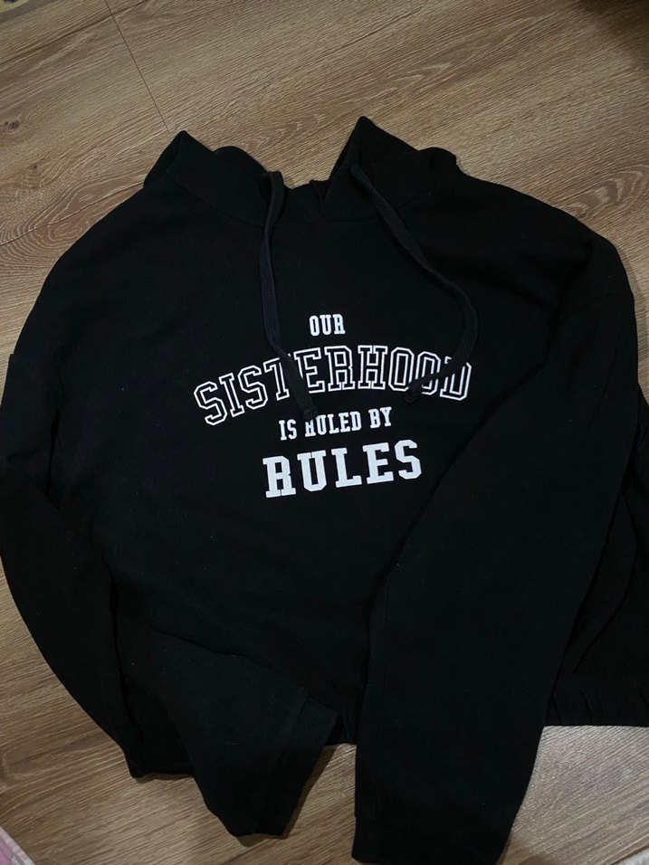 Siyah Kapüşonlu Baskılı Kadın Sweatshirt - Görsel 2