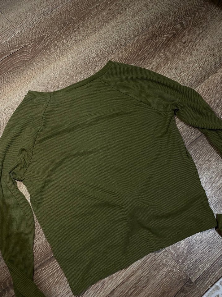 Kadın Haki Uzun Kollu Salaş Bluz - Görsel 2