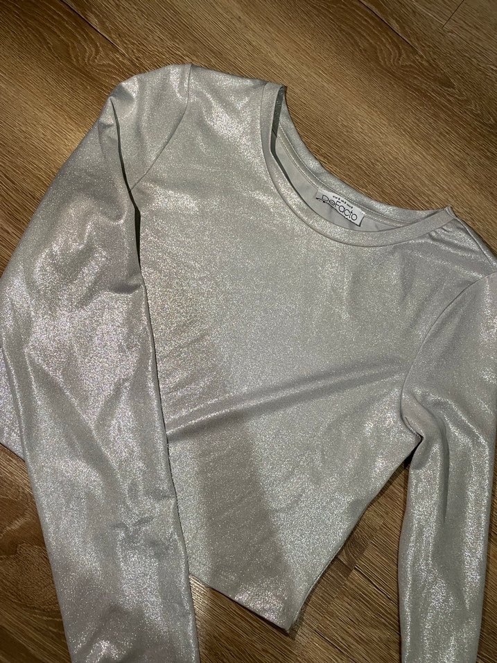 Gri Metalik Kısa Kollu Kadın Bluz - Görsel 2