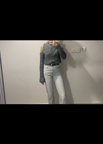 Gri Boğazlı Örgü Kadın Kazak - Görsel 2