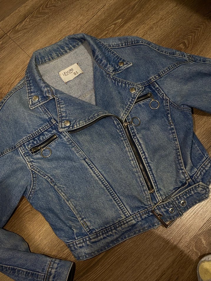 Gri Kadın Denim Ceket, Fermuarlı, Salaş Kesim - Görsel 2