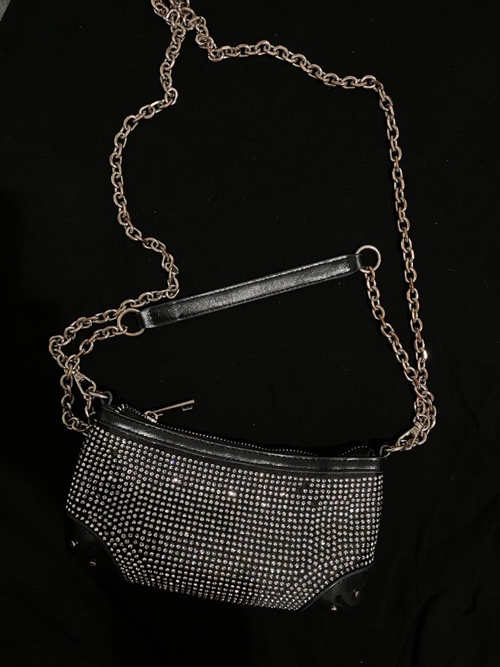 Zincir Detaylı Siyah Kareli Kadın Çanta - Görsel 2