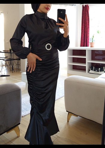 Uzun Siyah Kadın Abiye Elbise - Görsel 3
