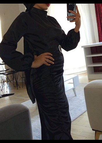 Uzun Siyah Kadın Abiye Elbise - Görsel 4