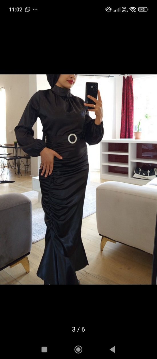 Uzun Siyah Kadın Abiye Elbise - Görsel 3