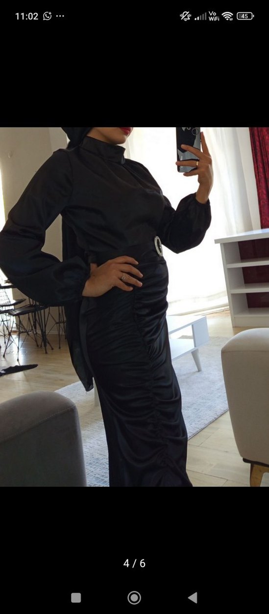 Uzun Siyah Kadın Abiye Elbise - Görsel 4