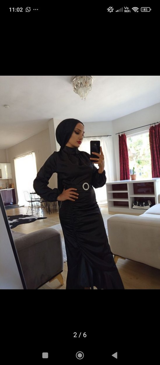 Uzun Siyah Kadın Abiye Elbise - Görsel 2