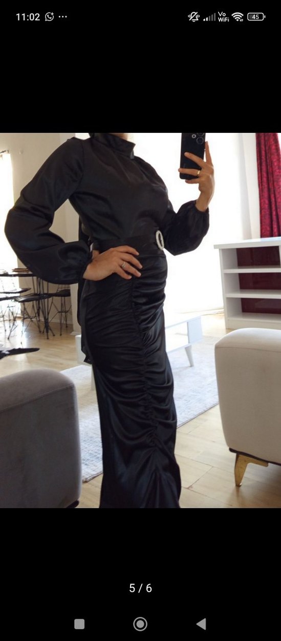 Uzun Siyah Kadın Abiye Elbise - Görsel 5