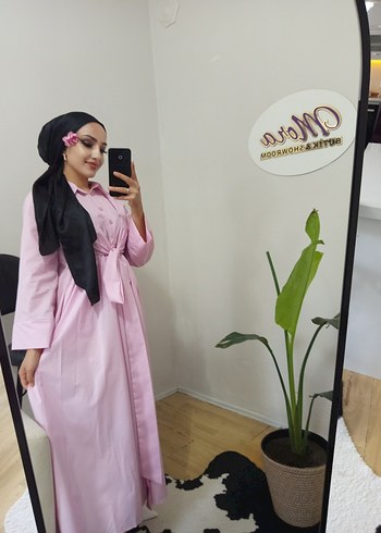 38 Beden pembe Renk Pembe Kendinden kuşaklı Uzun Kadın Elbise