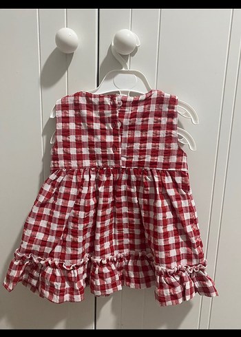 LC Waikiki Kırmızı Kareli Fırfırlı Kolsuz Kız Elbisesi 3-6 ay
