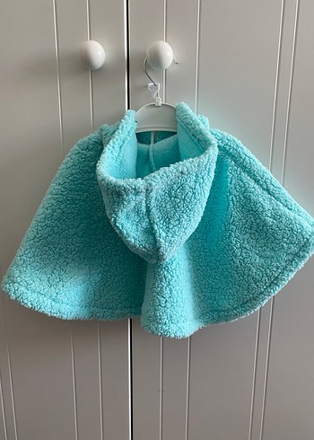 Kız Çocuk Turkuaz Kapüşonlu Polar Panço - Görsel 2