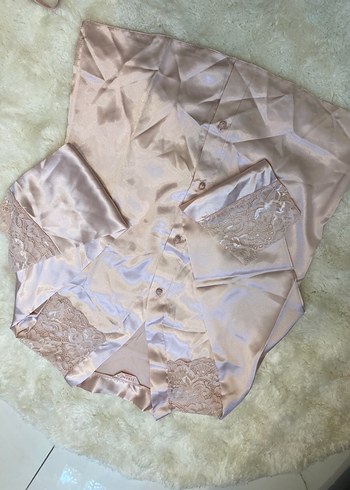 Nakışlı pudra Kadın Kısa Kollu Pijama Takımı - Görsel 4