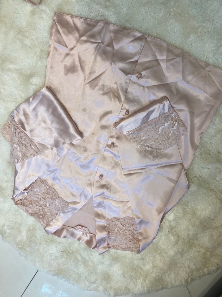 Nakışlı pudra Kadın Kısa Kollu Pijama Takımı - Görsel 4