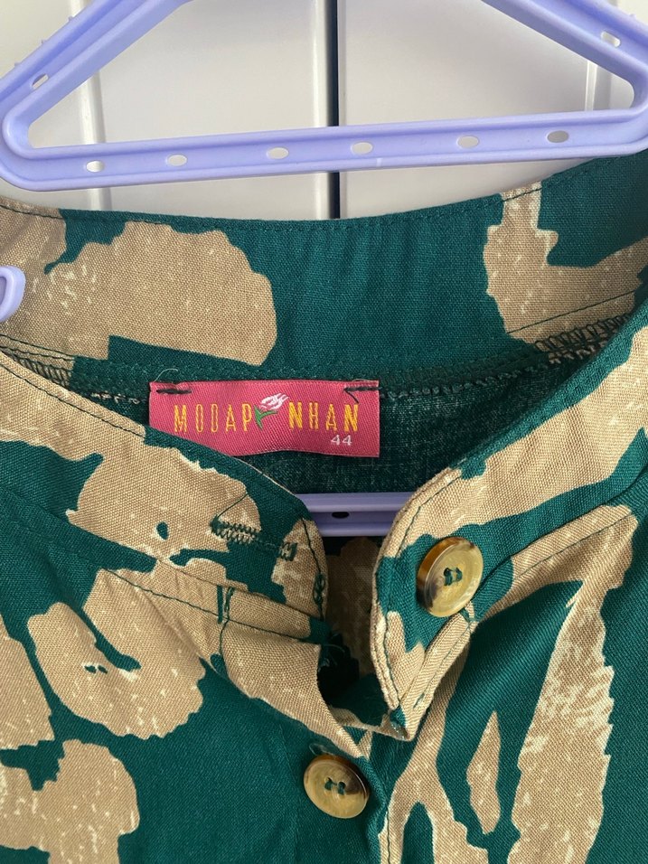 Uzun Kollu, Pileli, Yeşil Batik Desenli Uzun Elbise - Görsel 2