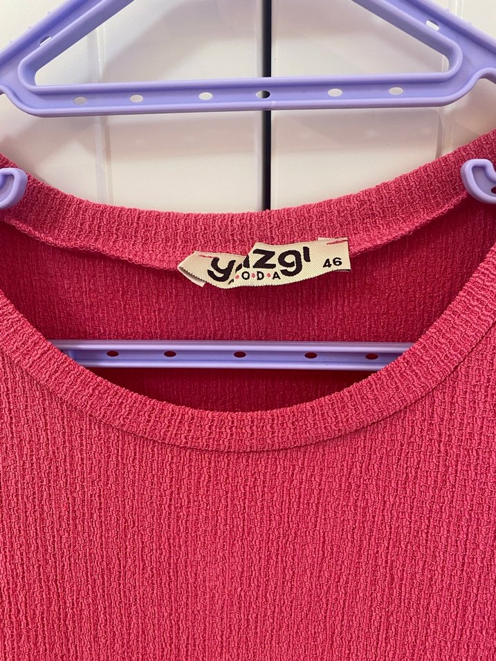 Pembe Uzun Kollu Salaş Pilili Kadın Elbise - Görsel 2