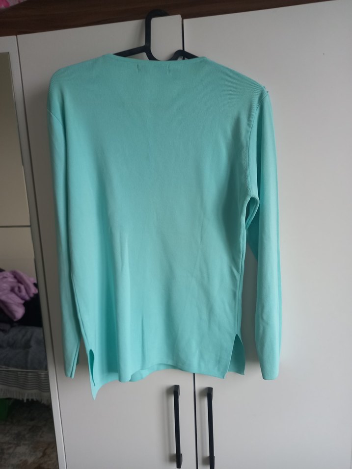 Nakışlı Turkuaz Kadın Triko Bluz - Görsel 3