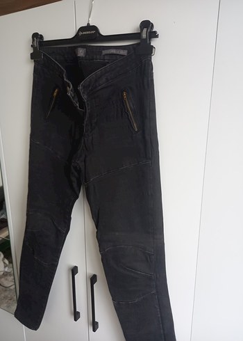 Kadın Siyah Biker Kot Pantolon - Görsel 2