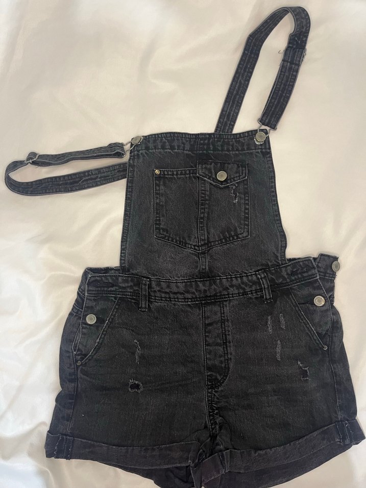 Siyah Kot Askılı Kısa Tulum - Görsel 2