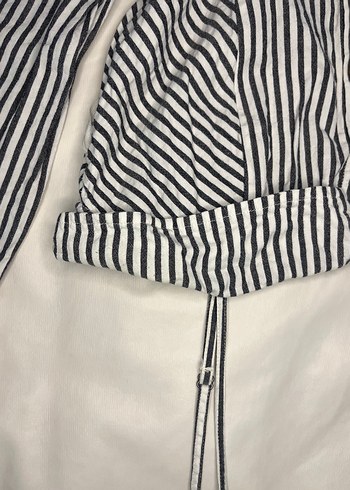 Çizgili Keten Askılı Tulum - Görsel 4