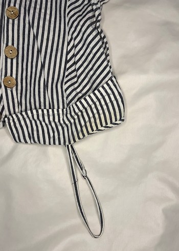 Çizgili Keten Askılı Tulum - Görsel 3