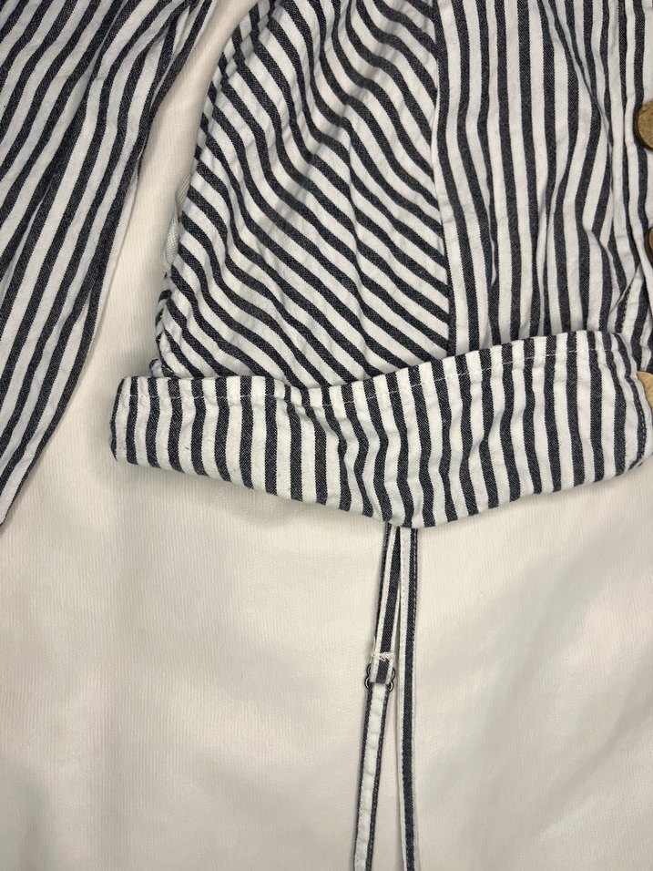 Çizgili Keten Askılı Tulum - Görsel 4