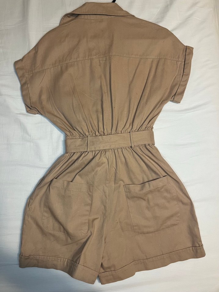 Kemerli Polo Yaka Kısa Kollu Tulum - Görsel 2