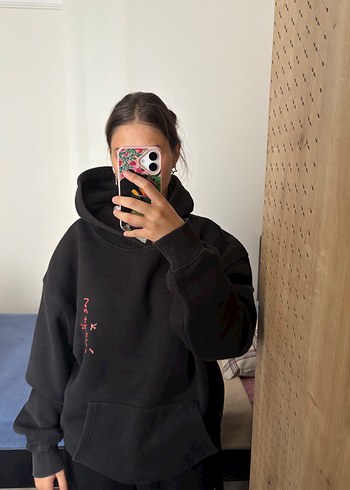 Siyah Kapüşonlu Oversize Sweatshirt