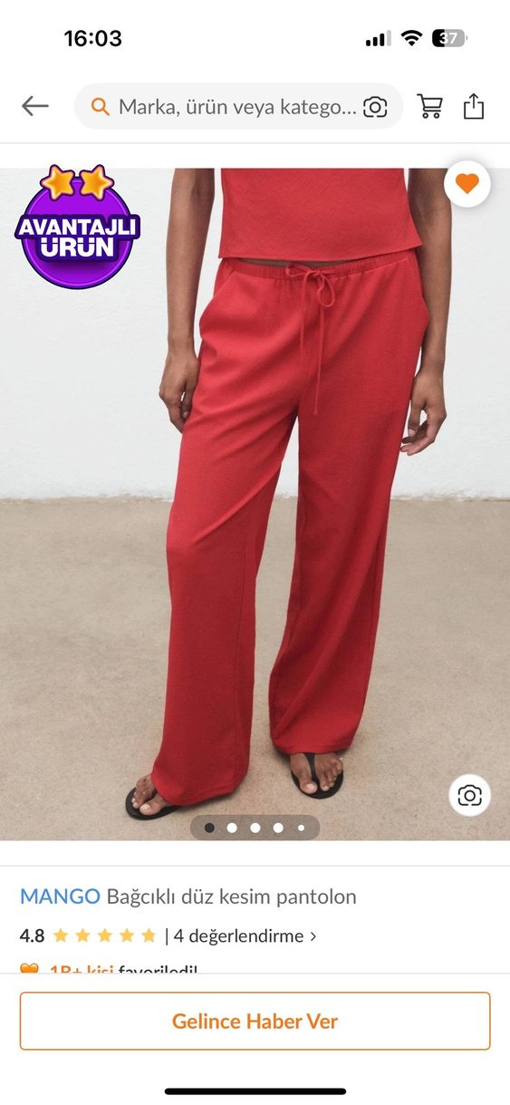 MANGO Bağcıklı Kırmızı Düz Kesim Pantolon - Görsel 2