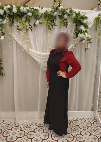 Bordo Yüksek Yakalı Uzun Kollu Uzun Elbise