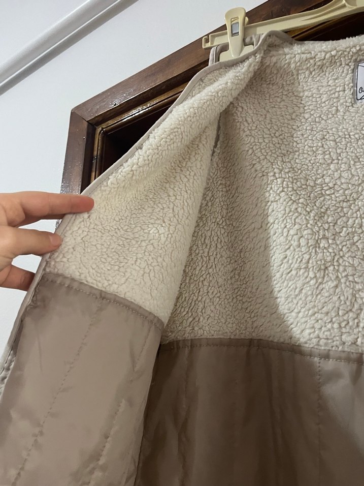 Düğmeli Bej Pamuklu Kadın Yelek - Görsel 2