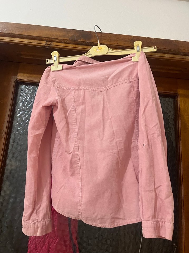 Düğmeli Pembe Keten Kadın Gömlek - Görsel 2