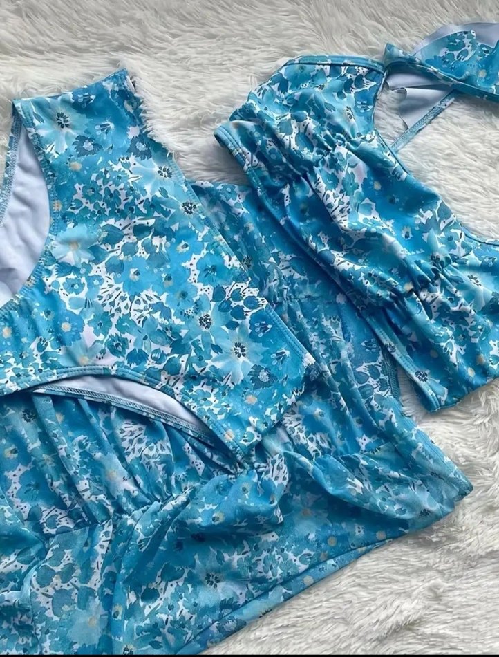 Mavi Dantel Detaylı 3 lü Bohem Bikini Takımı - Görsel 2