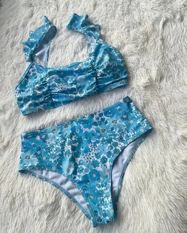 Mavi Dantel Detaylı 3 lü Bohem Bikini Takımı - Görsel 3