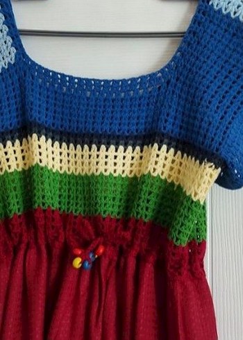 Renkli Bohem Örgü Mini Elbise - Görsel 2