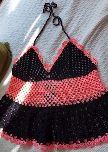 Bohem Çok Renkli Örgü Mini Büstiyer - Görsel 3