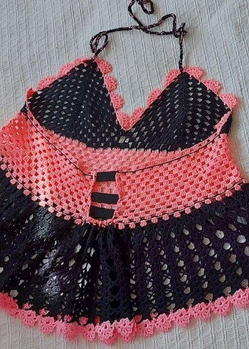 Bohem Çok Renkli Örgü Mini Büstiyer - Görsel 2