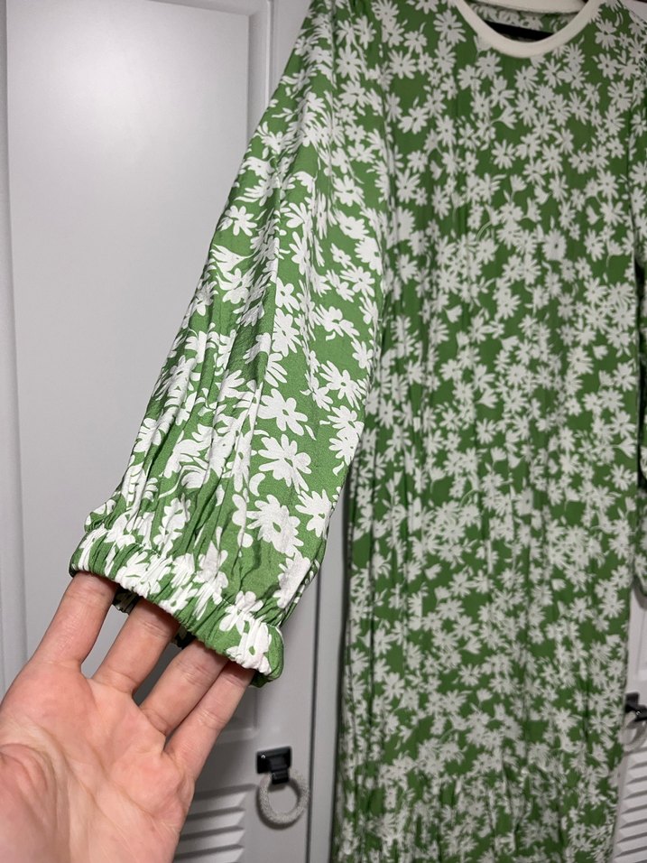Yeşil Çiçekli Uzun Bohem Elbise - Görsel 4