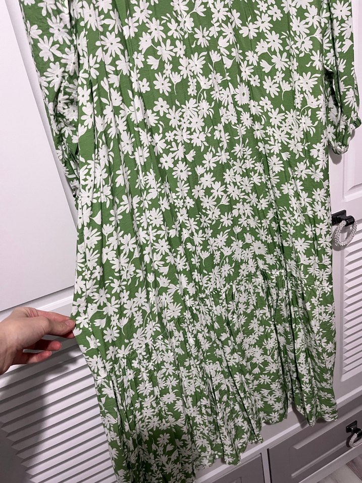 Yeşil Çiçekli Uzun Bohem Elbise - Görsel 3