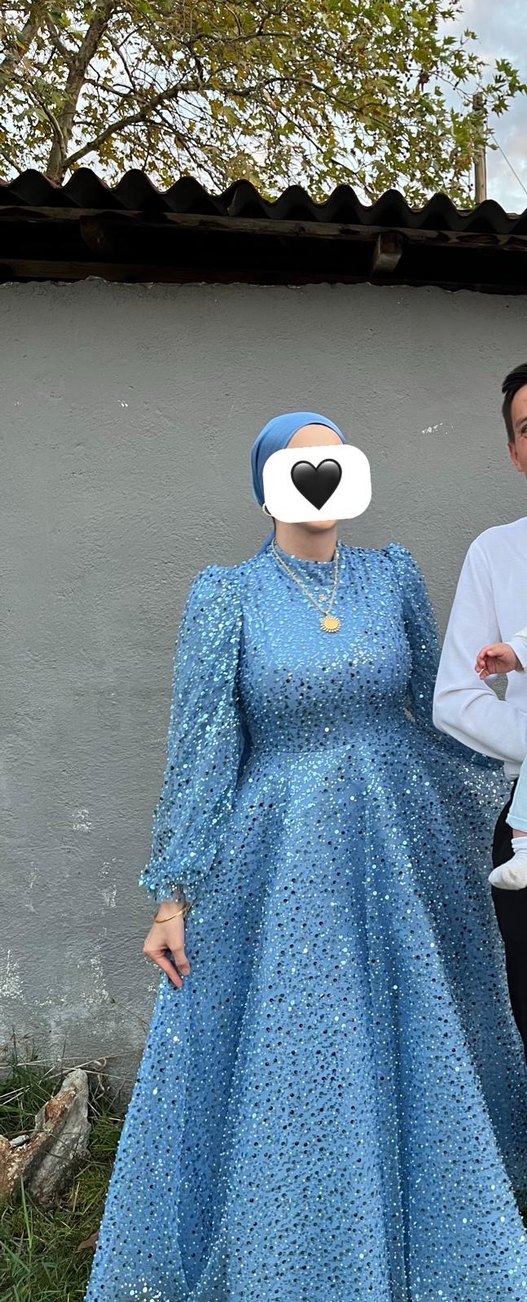 Mavi Uzun Kollu Pileli Nişan Elbisesi - Görsel 3