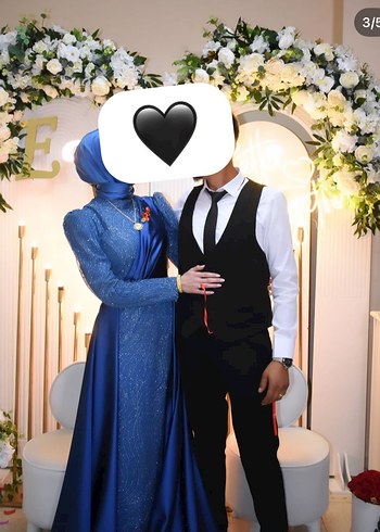 Uzun kacivert Drapeli Düğün Elbisesi - Görsel 2