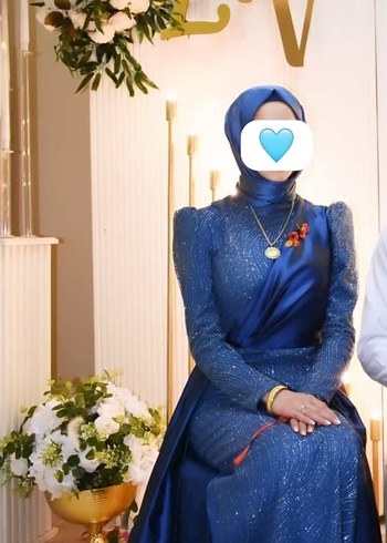 Uzun kacivert Drapeli Düğün Elbisesi - Görsel 3