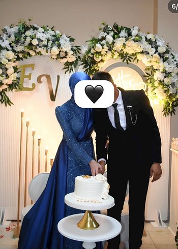 Uzun kacivert Drapeli Düğün Elbisesi - Görsel 4