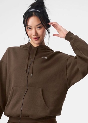 Alo yoga Kahverengi Kadın Kapüşonlu Sweatshirt takım
