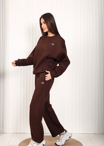 Alo yoga Oversize Kadın eşofman takım kahverengi - Görsel 3