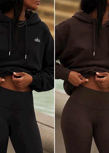 Diğer Alo Siyah Kapusonlu Sweatshirt Tayt Set