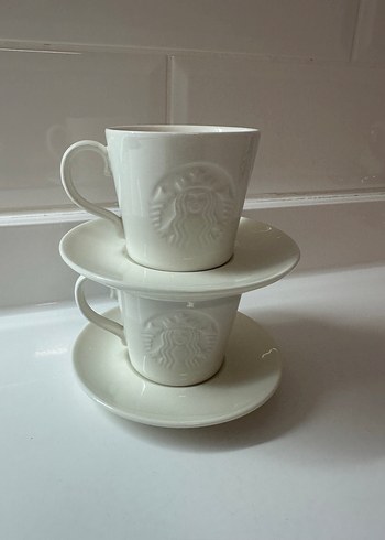 Beyaz Starbucks 2li Kahve Fincanı ve Tabağı Seti - Görsel 2