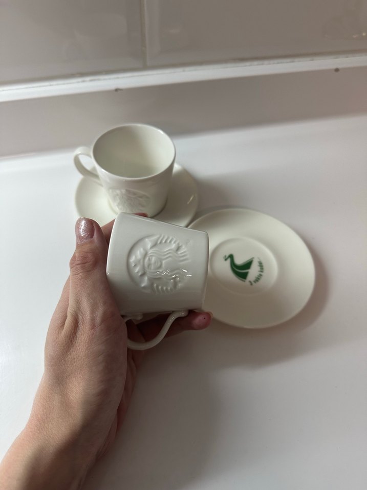 Beyaz Starbucks 2li Kahve Fincanı ve Tabağı Seti - Görsel 5